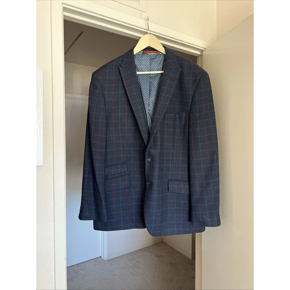 Harry Brown Heritage Blue Plaid Wool Blend Blazer Sport Coat 48R 2 Button NWOT